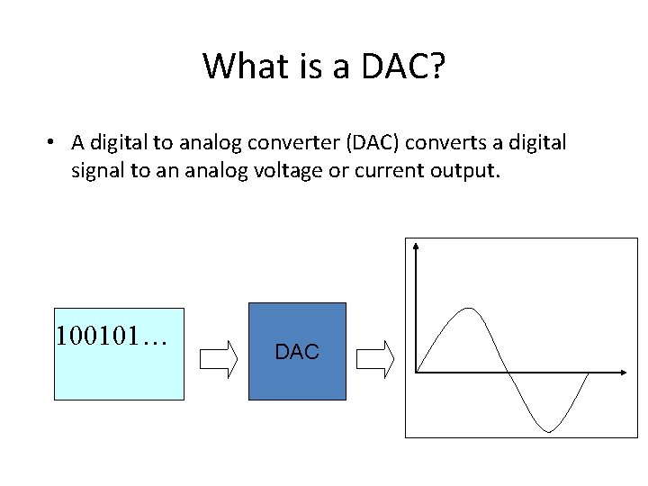 What is a DAC? • A digital to analog converter (DAC) converts a digital What is a DAC? • A digital to analog converter (DAC) converts a digital