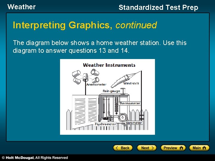 Weather Standardized Test Prep Interpreting Graphics, continued The diagram below shows a home weather