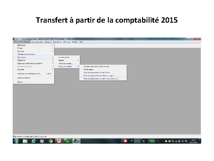 Transfert à partir de la comptabilité 2015 