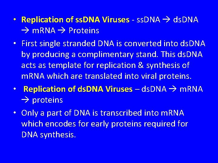  • Replication of ss. DNA Viruses - ss. DNA ds. DNA m. RNA
