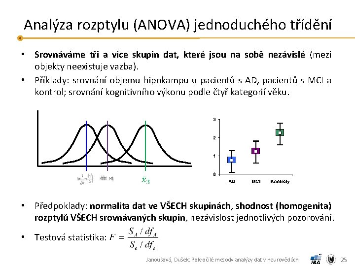 Analýza rozptylu (ANOVA) jednoduchého třídění • Srovnáváme tři a více skupin dat, které jsou