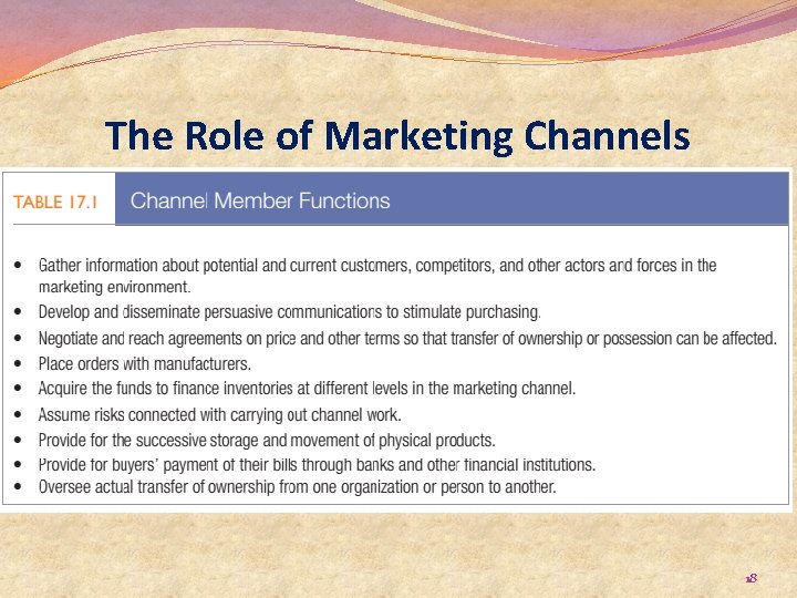 The Role of Marketing Channels 18 
