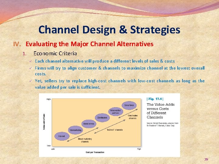 Channel Design & Strategies IV. Evaluating the Major Channel Alternatives Economic Criteria 1. ü