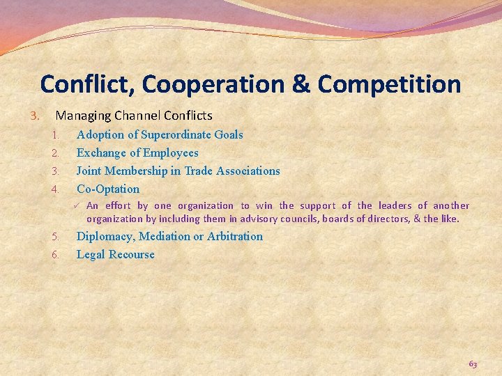 Conflict, Cooperation & Competition 3. Managing Channel Conflicts 1. 2. 3. 4. Adoption of