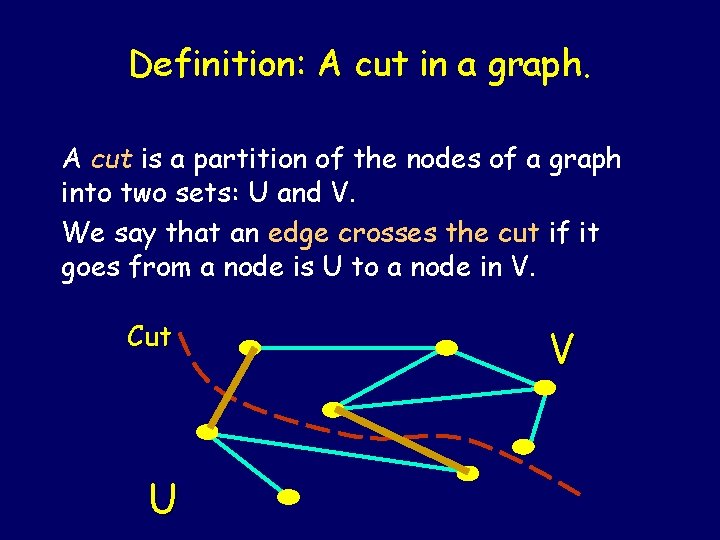 Definition: A cut in a graph. A cut is a partition of the nodes