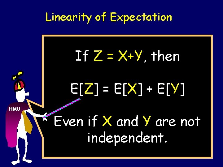 Linearity of Expectation If Z = X+Y, then E[Z] = E[X] + E[Y] HMU