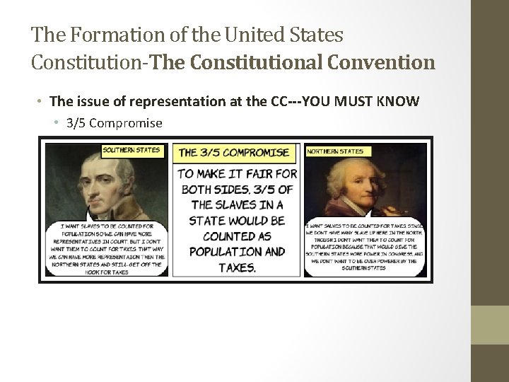The Formation of the United States Constitution-The Constitutional Convention • The issue of representation