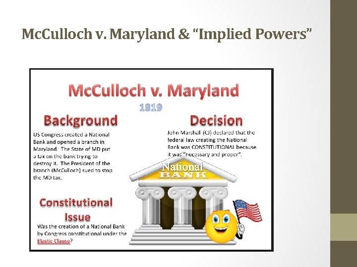 Mc. Culloch v. Maryland & “Implied Powers” 