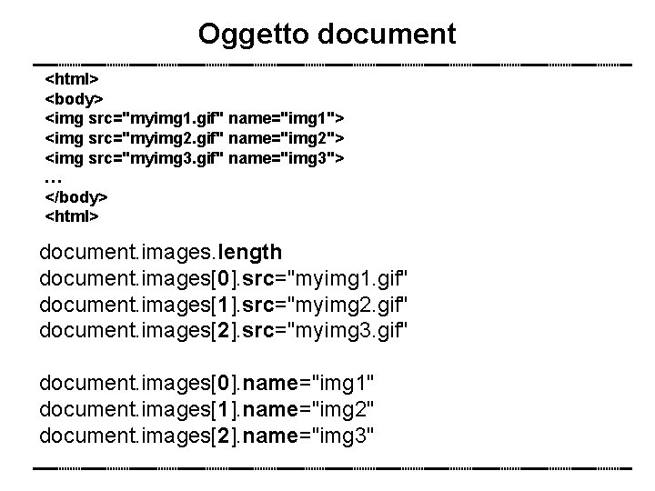 Oggetto document <html> <body> <img src="myimg 1. gif" name="img 1"> <img src="myimg 2. gif"