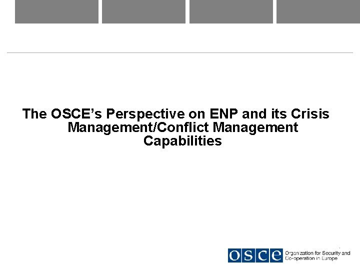 The OSCE’s Perspective on ENP and its Crisis Management/Conflict Management Capabilities 