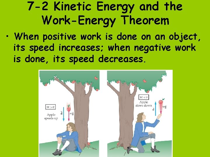 7 -2 Kinetic Energy and the Work-Energy Theorem • When positive work is done