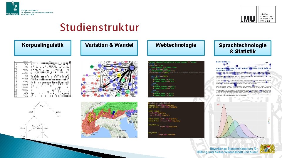 Studienstruktur Korpuslinguistik Variation & Wandel Webtechnologie Sprachtechnologie & Statistik 