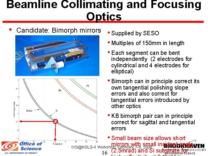 Beamline Collimating and Focusing Optics • Candidate: Bimorph mirrors • Supplied by SESO •