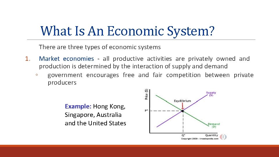 What Is An Economic System? There are three types of economic systems 1. Market