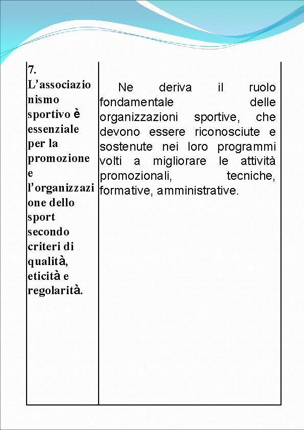 7. L’associazio nismo sportivo è essenziale per la promozione e l’organizzazi one dello sport