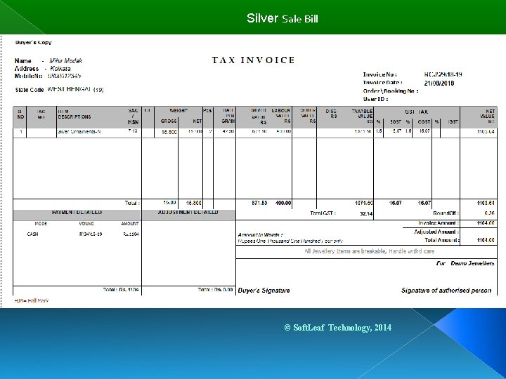 Silver Sale Bill © Soft. Leaf Technology, 2014 