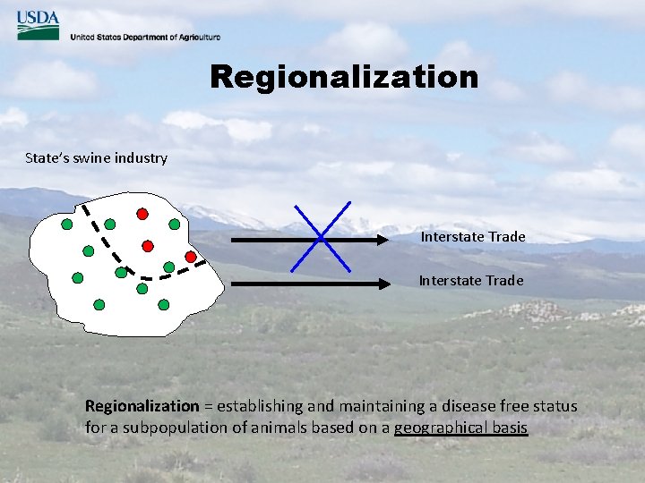 Regionalization State’s swine industry Interstate Trade Regionalization = establishing and maintaining a disease free
