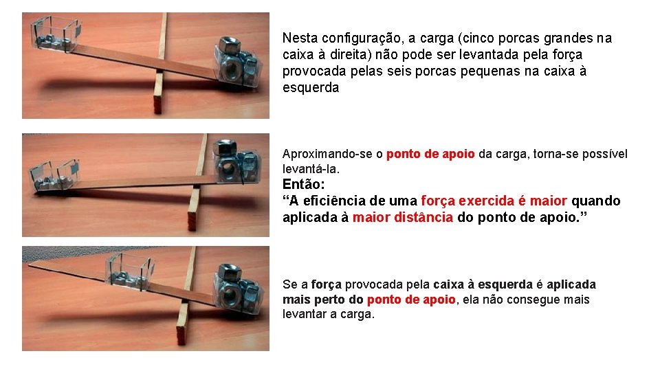 Nesta configuração, a carga (cinco porcas grandes na caixa à direita) não pode ser