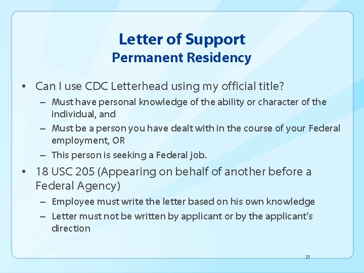 Letter of Support Permanent Residency • Can I use CDC Letterhead using my official