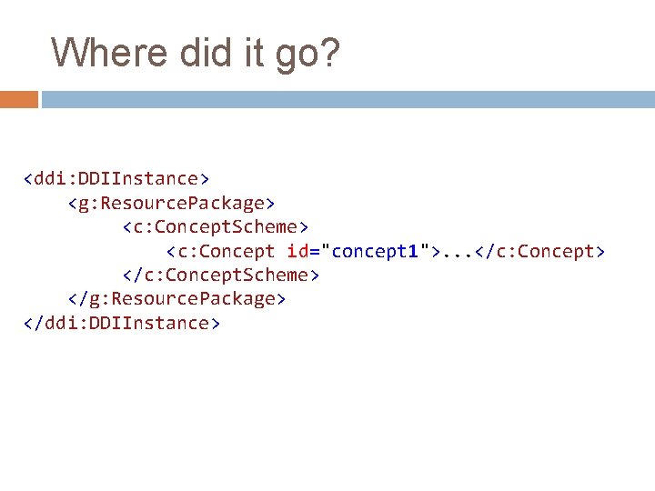 Where did it go? <ddi: DDIInstance> <g: Resource. Package> <c: Concept. Scheme> <c: Concept