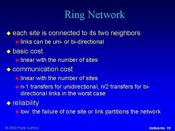 Ring Network each site is connected to its two neighbors links basic can be