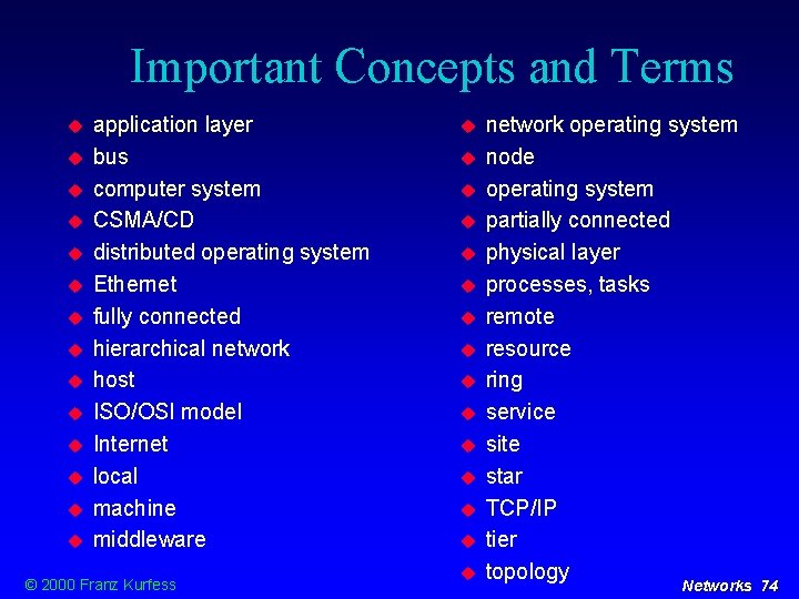 Important Concepts and Terms application layer bus computer system CSMA/CD distributed operating system Ethernet