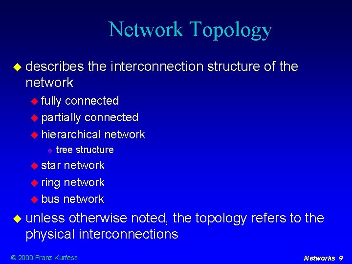 Network Topology describes the interconnection structure of the network fully connected partially connected hierarchical