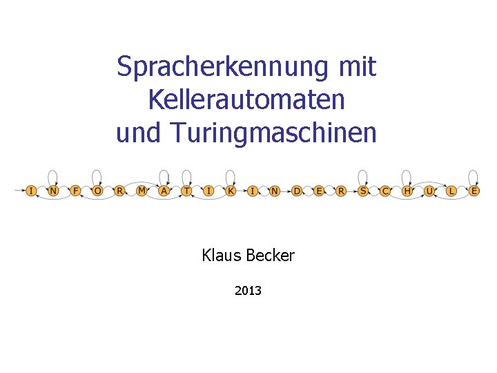 Spracherkennung mit Kellerautomaten und Turingmaschinen Klaus Becker 2013 