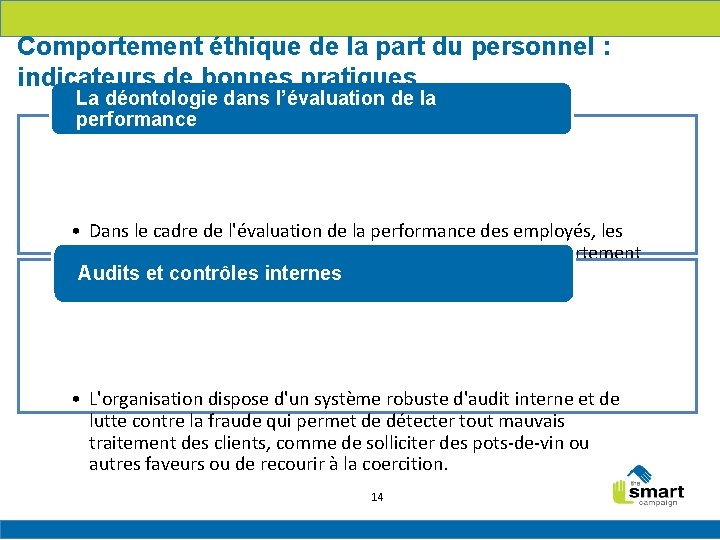 Comportement éthique de la part du personnel : indicateurs de bonnes pratiques La déontologie