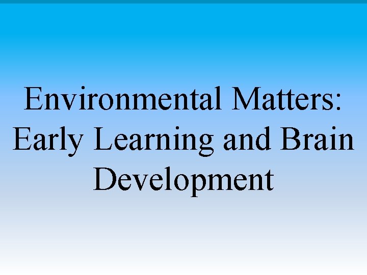 Environmental Matters: Early Learning and Brain Development 