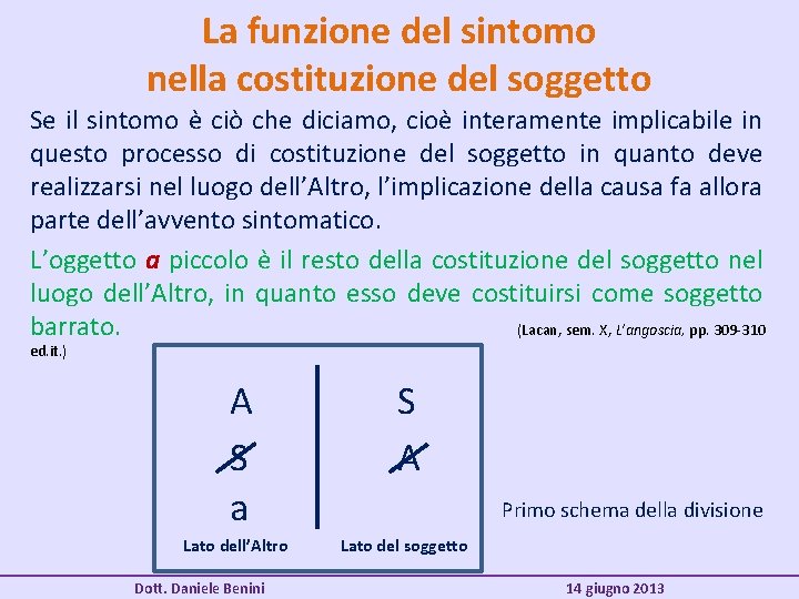 La funzione del sintomo nella costituzione del soggetto Se il sintomo è ciò che