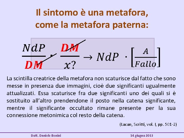 Il sintomo è una metafora, come la metafora paterna: La scintilla creatrice della metafora