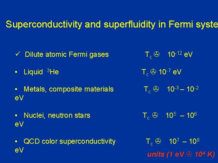 Superconductivity and superfluidity in Fermi syste ü Dilute atomic Fermi gases Tc > 10