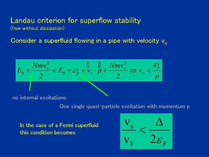 Landau criterion for superflow stability (flow without dissipation) Consider a superfluid flowing in a