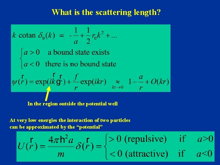 What is the scattering length? In the region outside the potential well At very