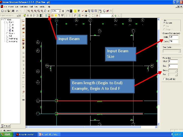 Input Beam Size Beam length (Begin to End) Example, Begin A to End F Input Beam Size Beam length (Begin to End) Example, Begin A to End F