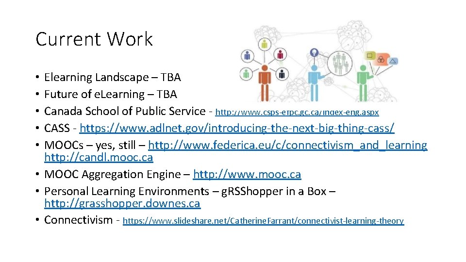 Current Work Elearning Landscape – TBA Future of e. Learning – TBA Canada School