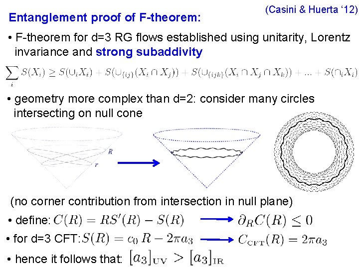 Entanglement proof of F-theorem: (Casini & Huerta ‘ 12) • F-theorem for d=3 RG