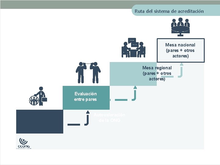 Ruta del sistema de acreditación Mesa nacional (pares + otros actores) Mesa regional (pares