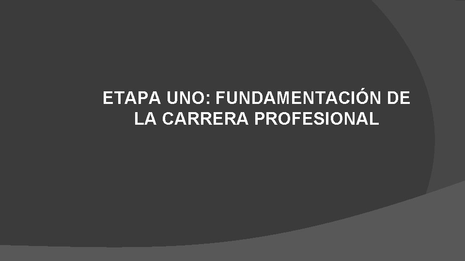 ETAPA UNO: FUNDAMENTACIÓN DE LA CARRERA PROFESIONAL 