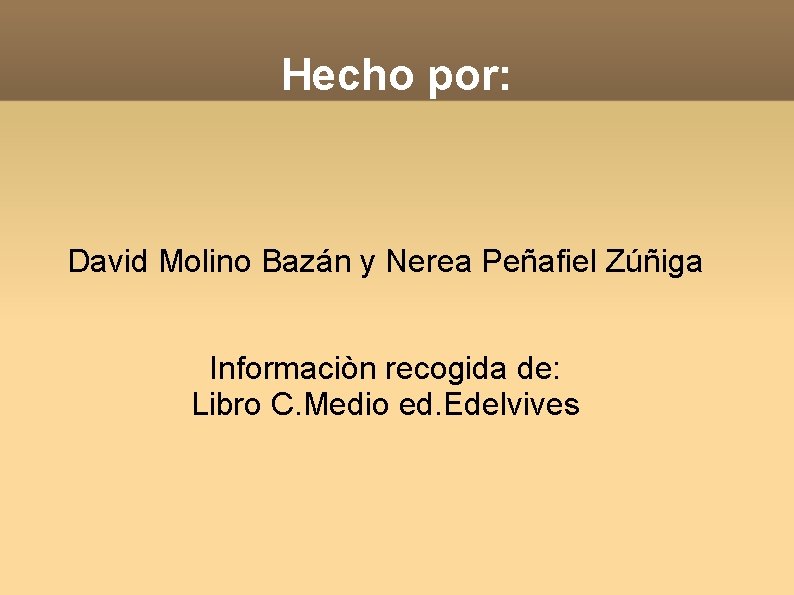 Hecho por: David Molino Bazán y Nerea Peñafiel Zúñiga Informaciòn recogida de: Libro C.