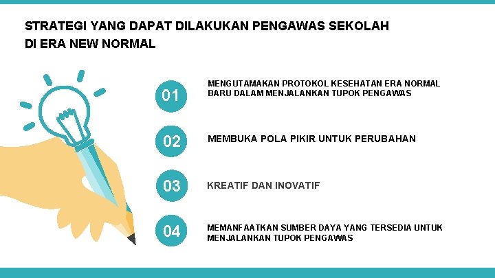 STRATEGI YANG DAPAT DILAKUKAN PENGAWAS SEKOLAH DI ERA NEW NORMAL 01 MENGUTAMAKAN PROTOKOL KESEHATAN