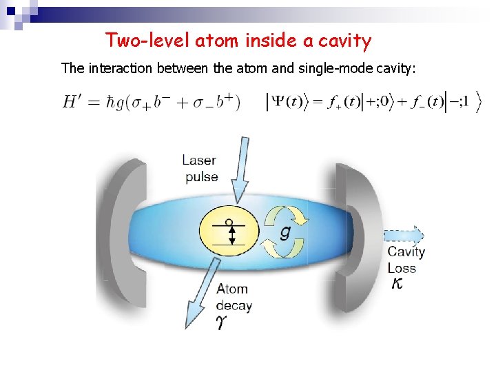 Two-level atom inside a cavity The interaction between the atom and single-mode cavity: 