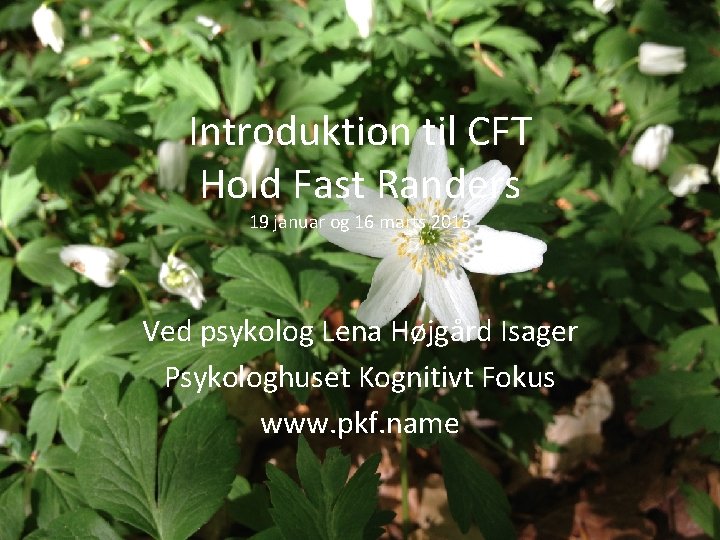 Introduktion til CFT Hold Fast Randers 19 januar og 16 marts 2015 Ved psykolog Introduktion til CFT Hold Fast Randers 19 januar og 16 marts 2015 Ved psykolog