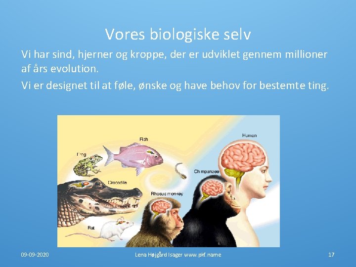 Vores biologiske selv Vi har sind, hjerner og kroppe, der er udviklet gennem millioner Vores biologiske selv Vi har sind, hjerner og kroppe, der er udviklet gennem millioner