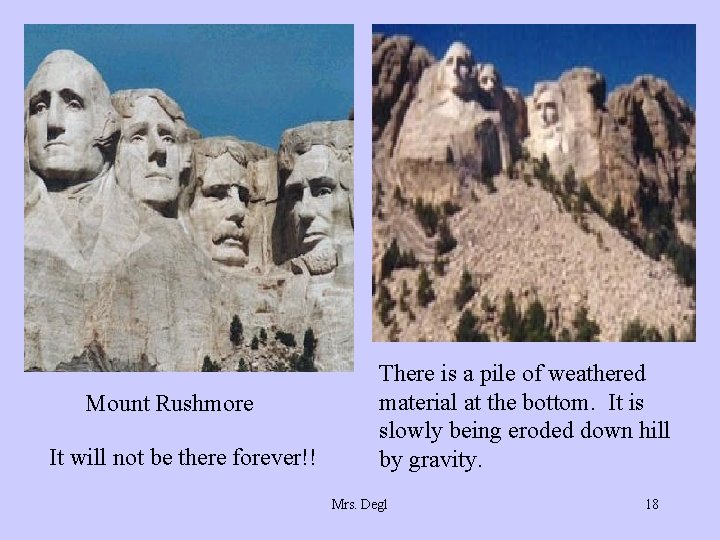 Mount Rushmore It will not be there forever!! There is a pile of weathered