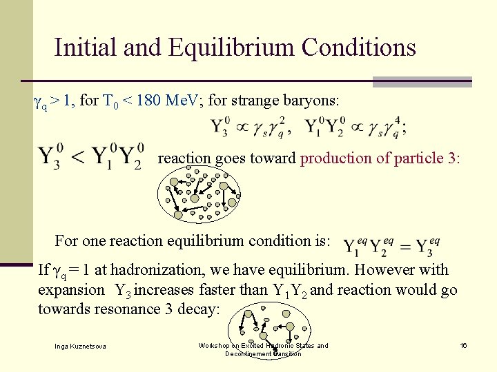 Initial and Equilibrium Conditions γq > 1, for T 0 < 180 Me. V;