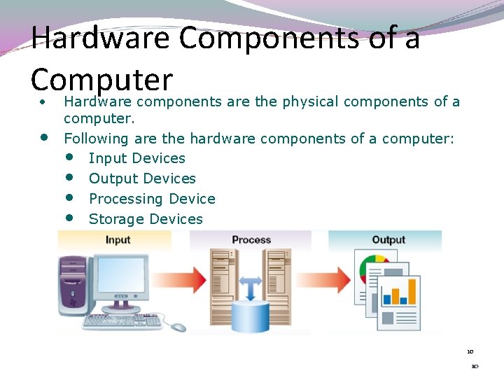 Hardware Components of a Computer • • Hardware components are the physical components of Hardware Components of a Computer • • Hardware components are the physical components of