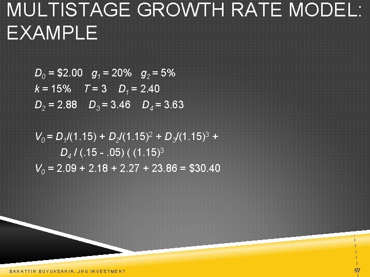 MULTISTAGE GROWTH RATE MODEL: EXAMPLE D 0 = $2. 00 g 1 = 20%