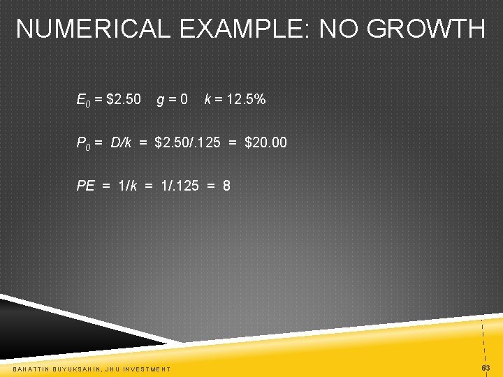 NUMERICAL EXAMPLE: NO GROWTH E 0 = $2. 50 g=0 k = 12. 5%